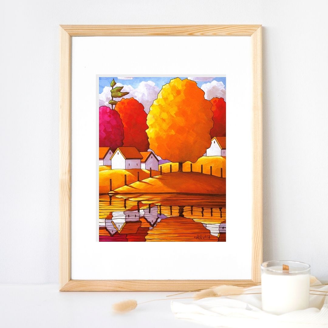 Golden Country Fall Water, Giclee Autumn Art Print Decor  artist Cathy Horvath Buchanan