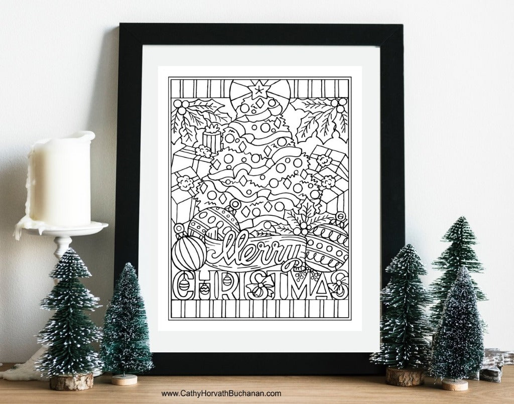 Christmas Holiday Coloring Pages 4 pack, Coloring Book, PDF Download Printable by Cathy Horvath Buchanan