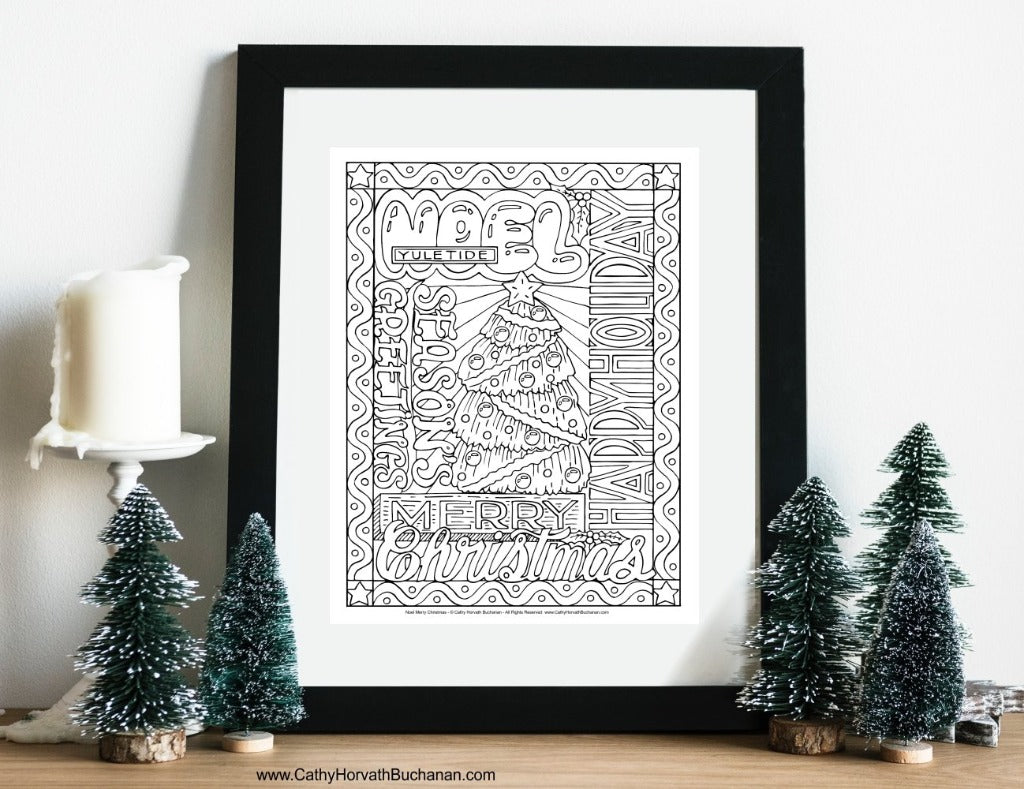 Christmas Holiday 8 Coloring Pages, PDF Printable Download Designs by Cathy Horvath Buchanan