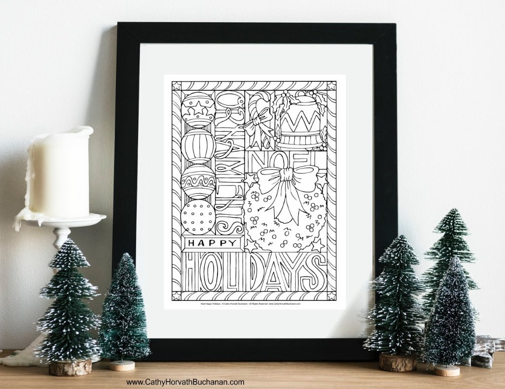 Christmas Holiday 8 Coloring Pages, PDF Printable Download Designs by Cathy Horvath Buchanan