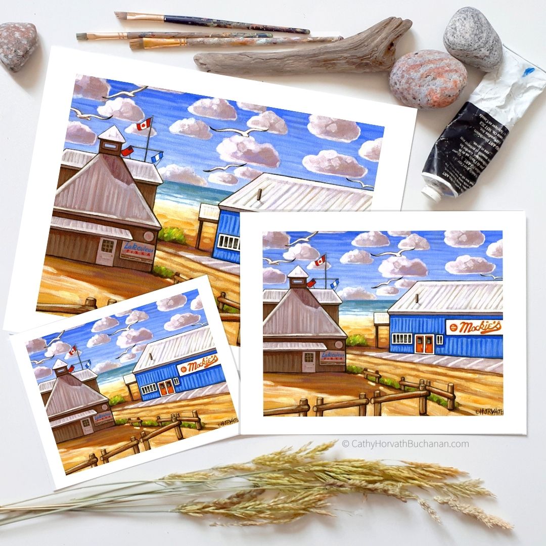 Port Stanley Mackies on the Beach, Historic Coastal Lakefront View Art Print by artist Cathy Horvath Buchanan