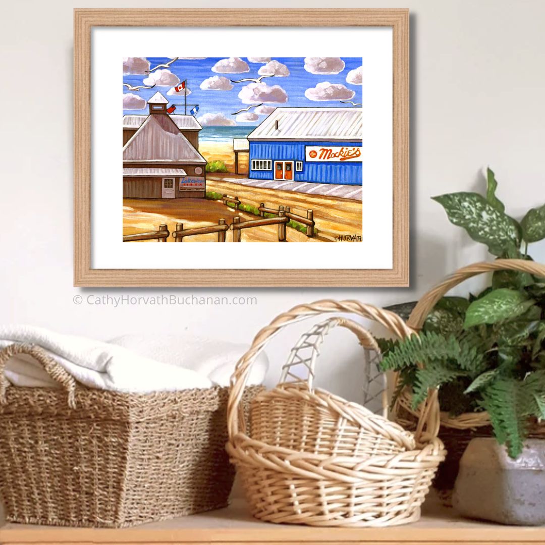 Port Stanley Mackies on the Beach, Historic Coastal Lakefront View Art Print by artist Cathy Horvath Buchanan