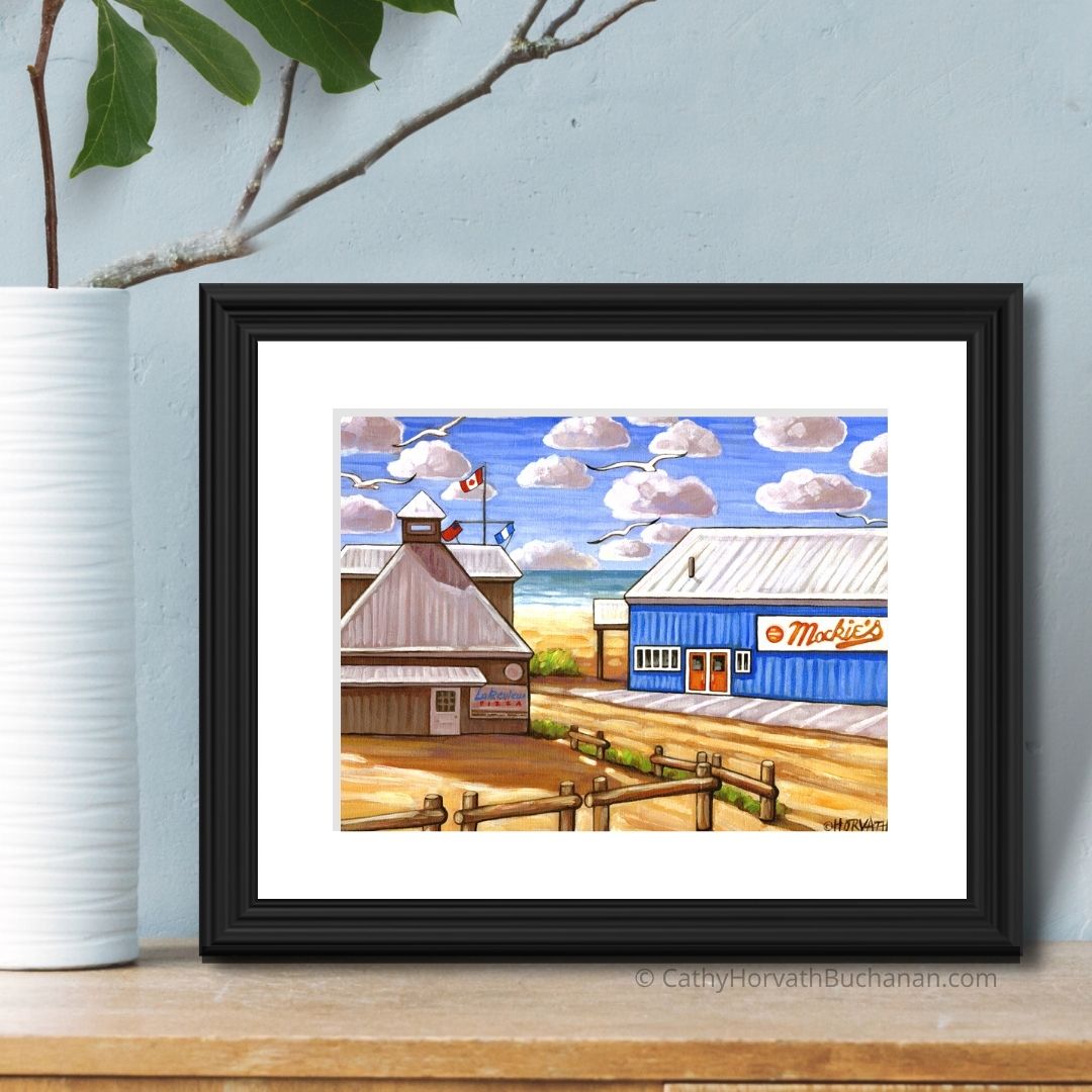 Port Stanley Mackies on the Beach, Historic Coastal Lakefront View Art Print by artist Cathy Horvath Buchanan
