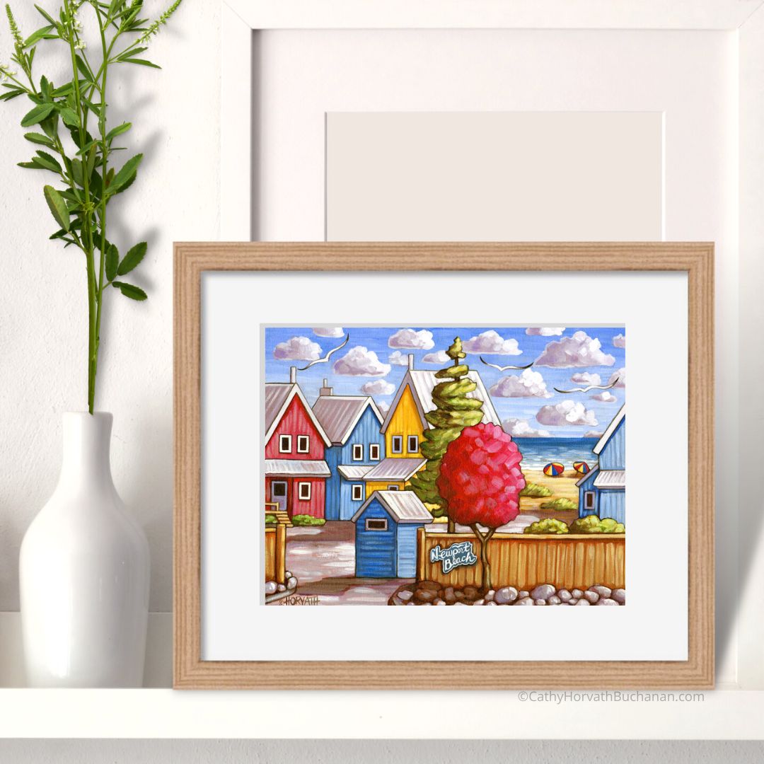 Port Stanley Newport Beach Lakefront Architecture Folk Art Print by artist Cathy Horvath Buchanan