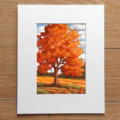 Pumpkin Farm Colors, Petite Paper Landscape Original Painting