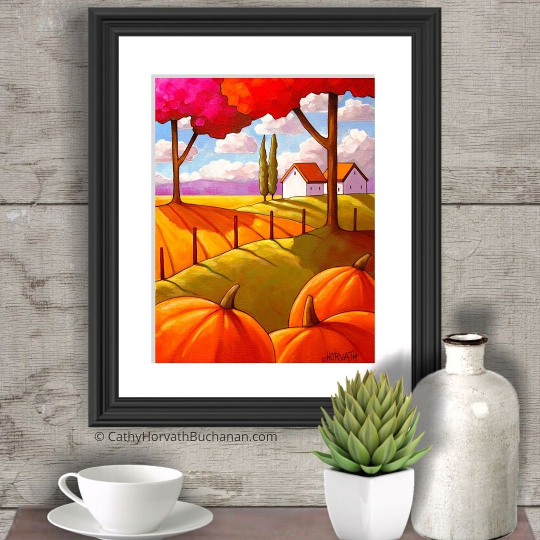 Pumpkin Landscape Trees - Art Print by artist Cathy Horvath Buchanan