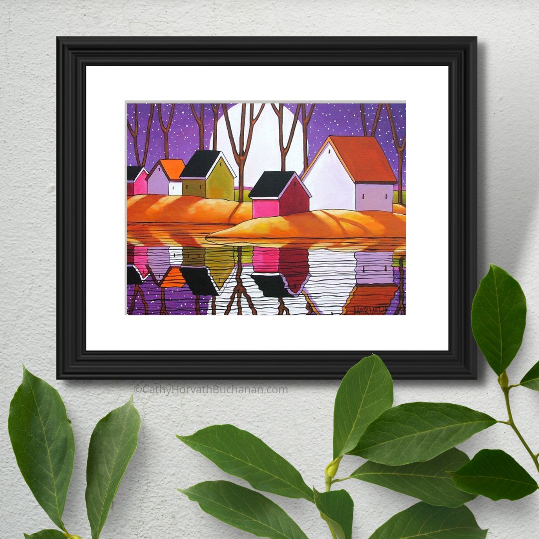 Purple Shades Night Folk Art Print, Moon by artist Cathy Horvath Buchanan
