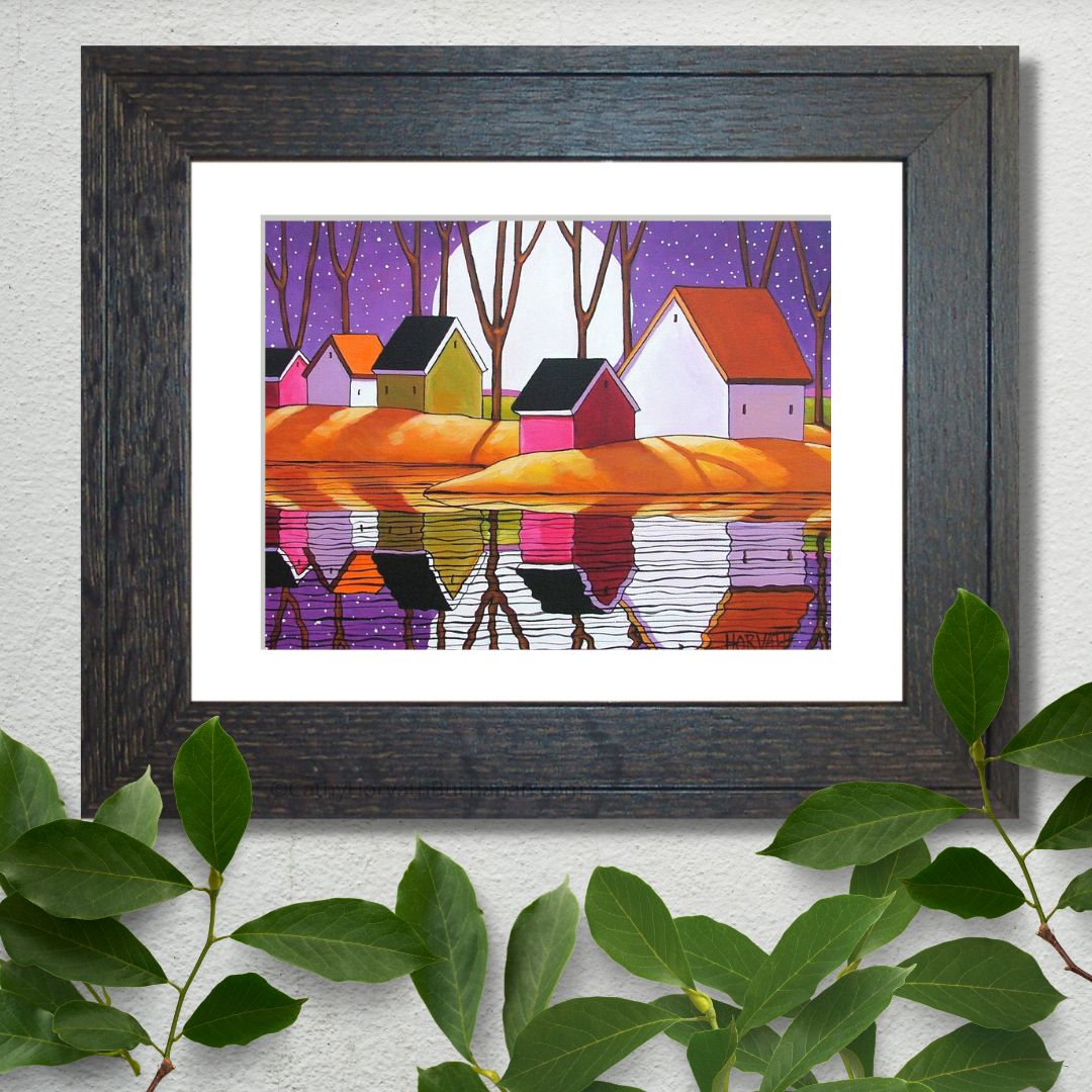 Purple Shades Night Folk Art Print, Moon by artist Cathy Horvath Buchanan