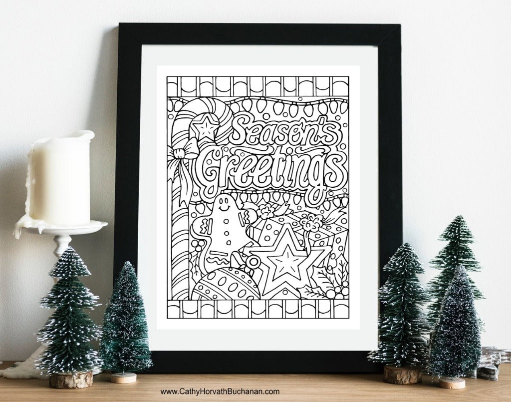 Christmas Holiday Coloring Pages 4 pack, Coloring Book, PDF Download Printable by Cathy Horvath Buchanan