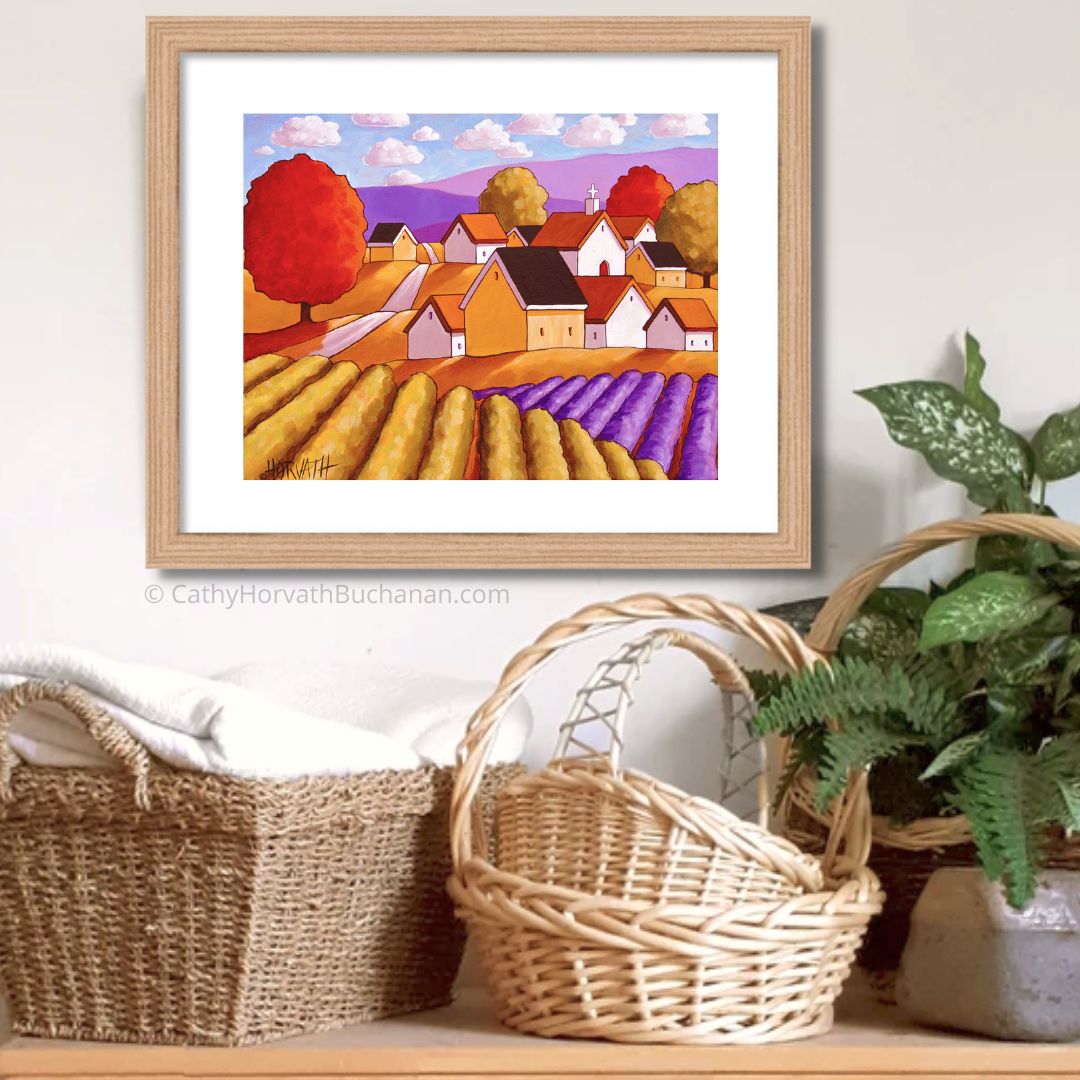 Town Vineyard Lavender Print, Country Fields Giclee Wall Decor by Cathy Horvath Buchanan