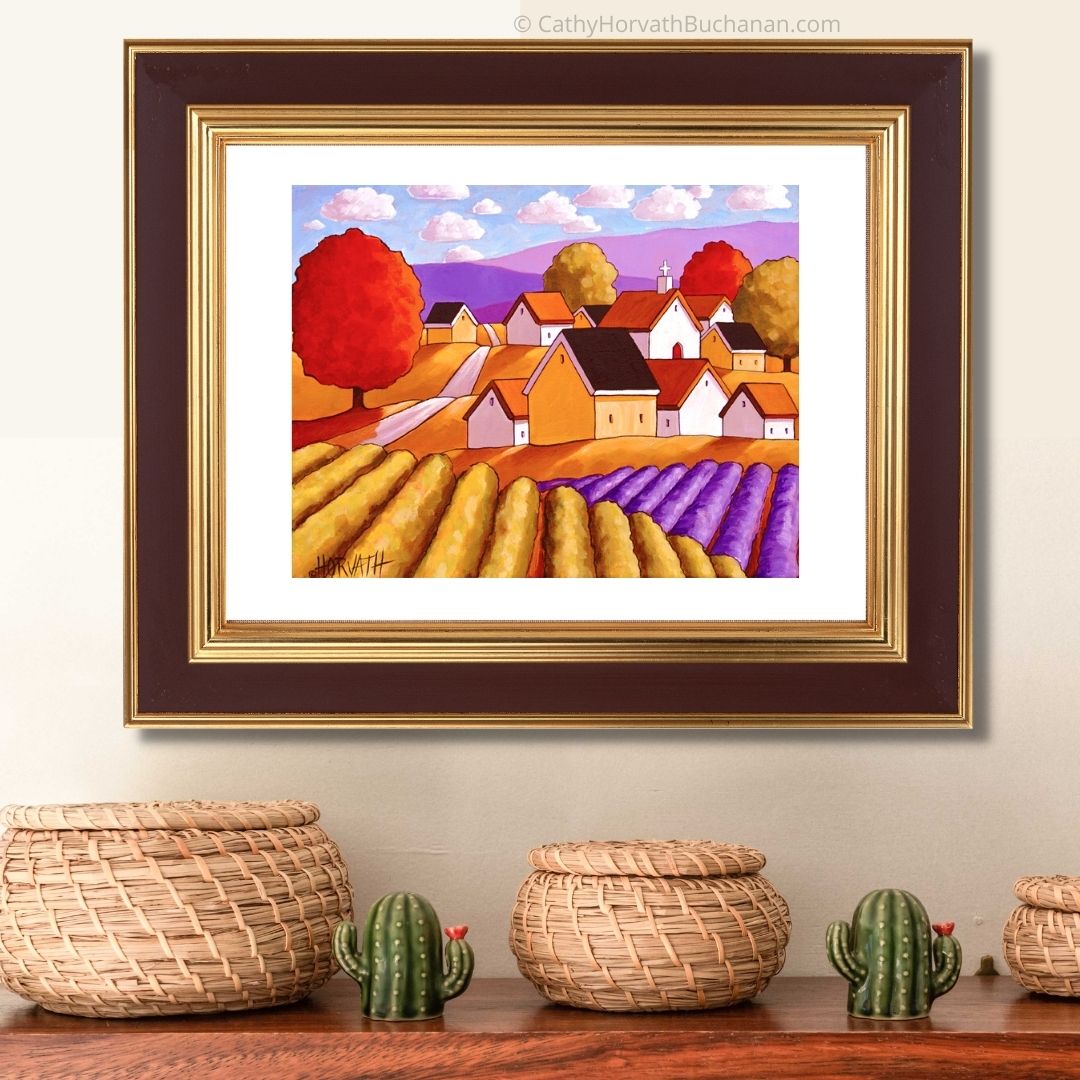 Town Vineyard Lavender Print, Country Fields Giclee Wall Decor by Cathy Horvath Buchanan