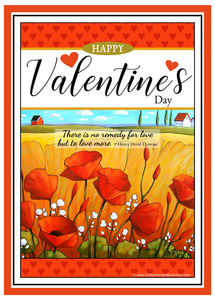 Valentines Day Poppies Printable Wall Art, Romantic Decor Digital Download