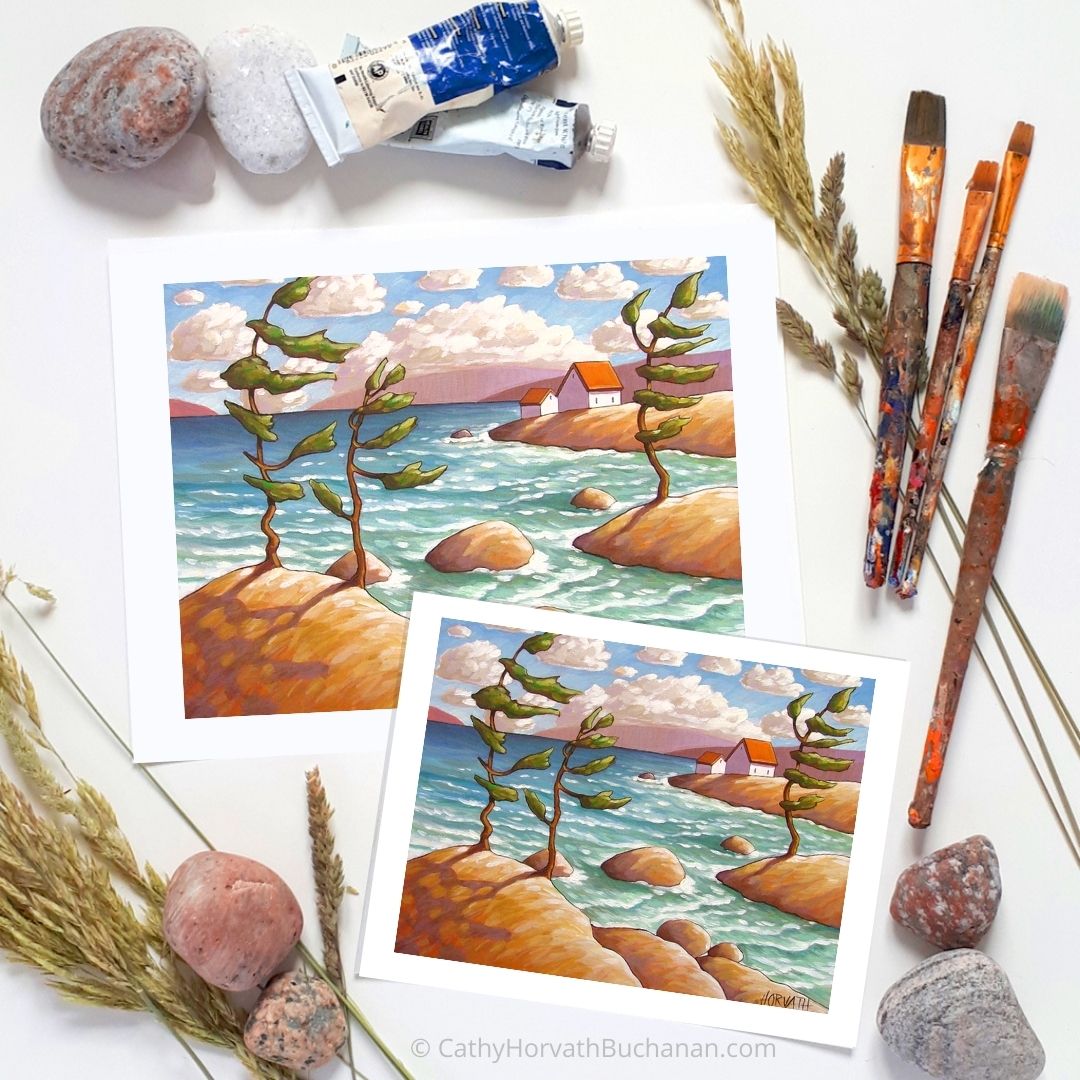 Windy Waves North Lake Art Print, Coastal Cottage Seascape Artwork by Cathy Horvath Buchanan