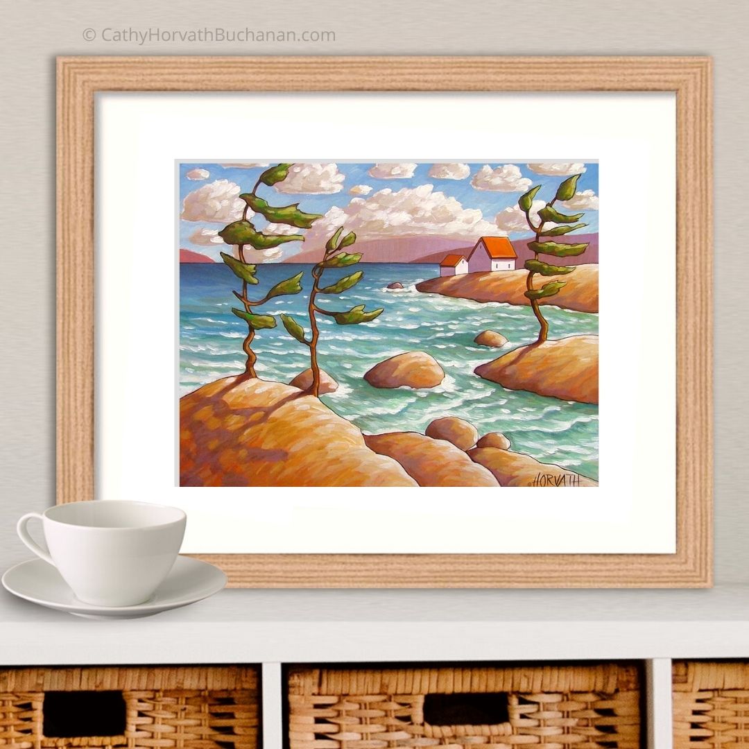 Windy Waves North Lake Art Print, Coastal Cottage Seascape Artwork by Cathy Horvath Buchanan