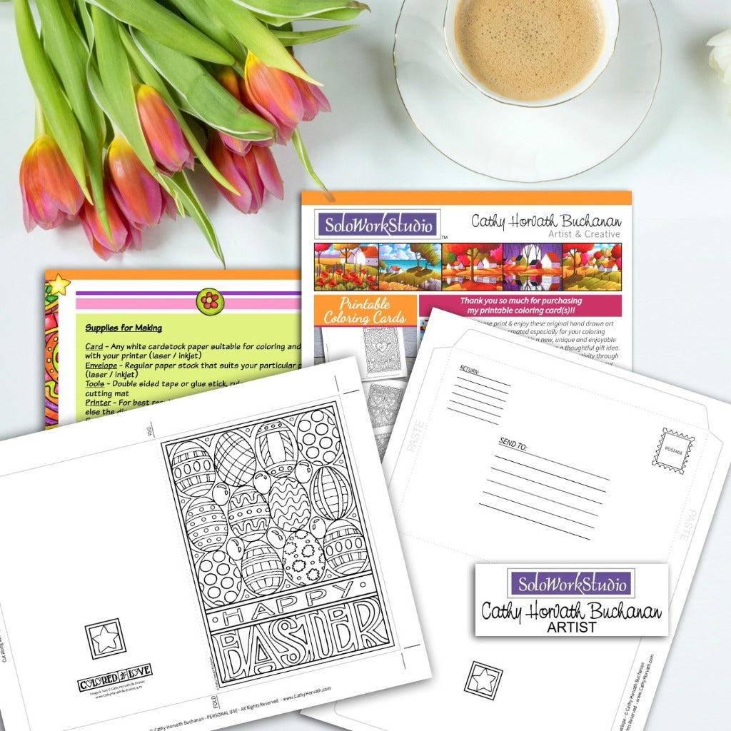 Happy Easter coloring card by artist Cathy Horvath Buchanan