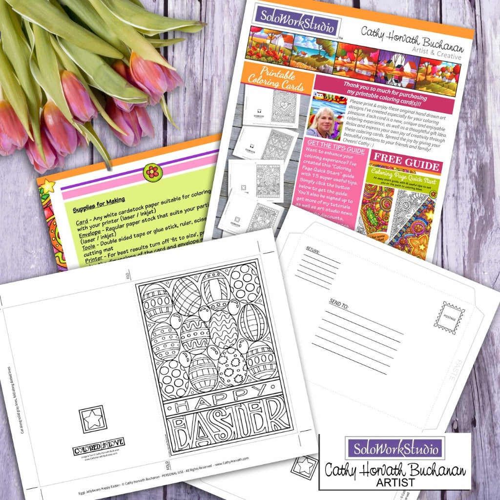 Happy Easter coloring card by artist Cathy Horvath Buchanan