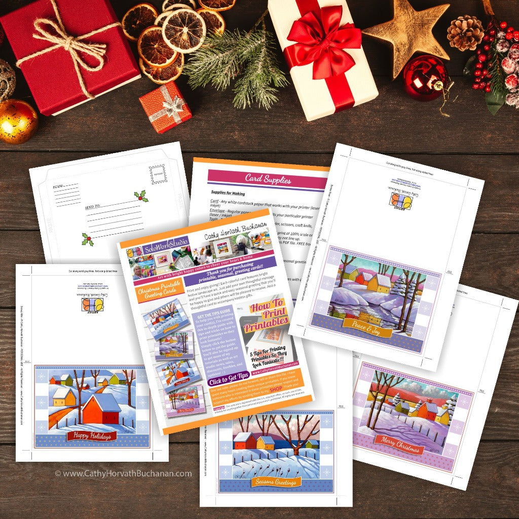 Christmas Printable Cards Set of 4 Kit, PDF Instant Download by Cathy Horvath Buchanan