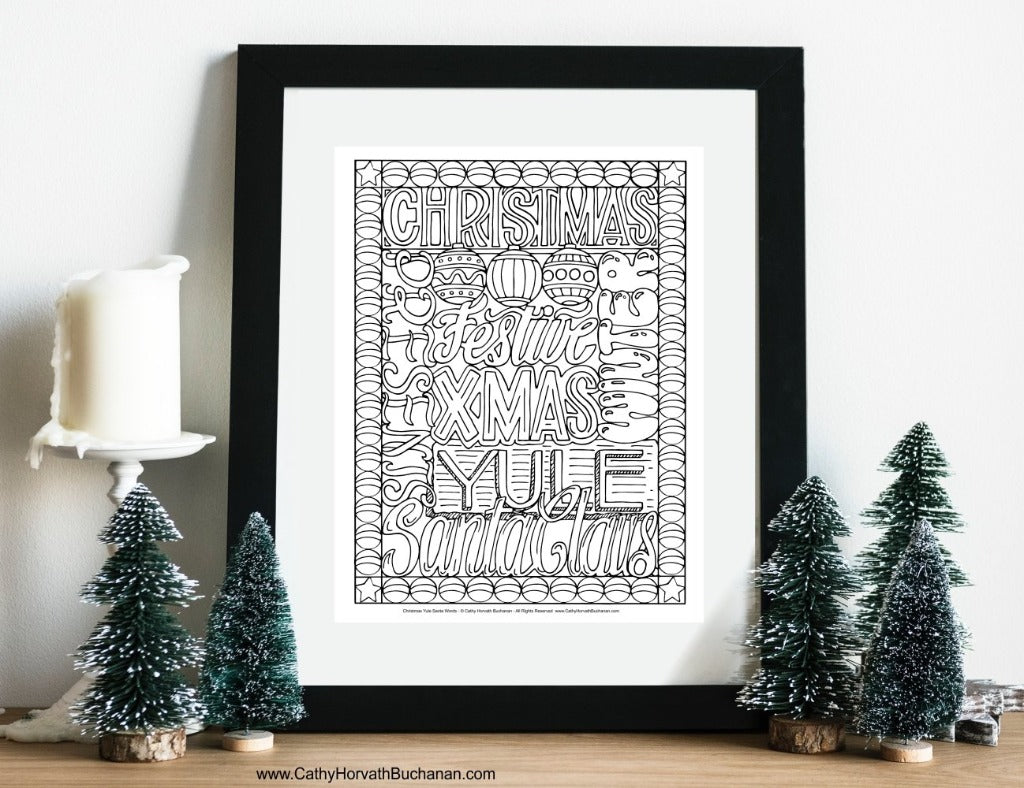 Christmas Holiday 8 Coloring Pages, PDF Printable Download Designs by Cathy Horvath Buchanan