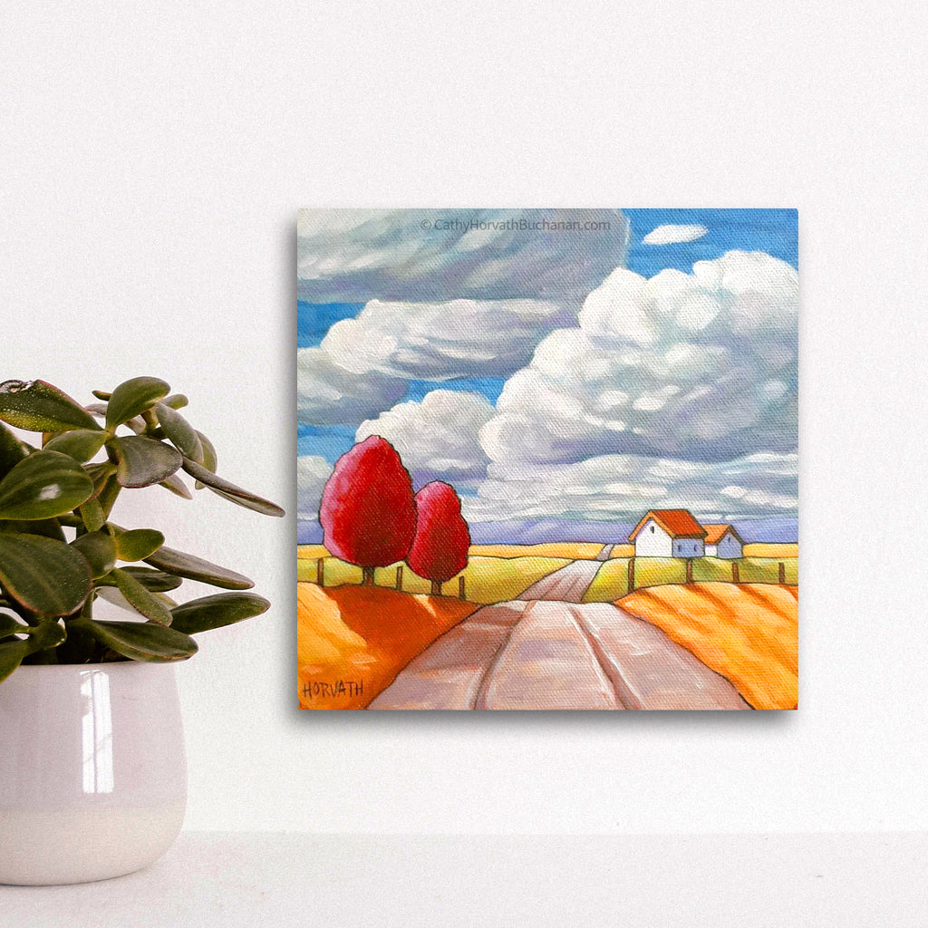 Country Road Big Clouds - Original Painting by Cathy Horvath Buchanan
