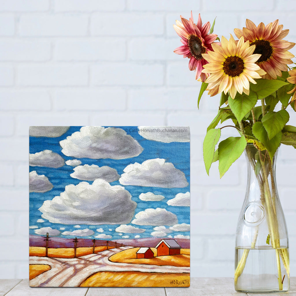 Crossroads Under Blue Sky Clouds - Original Painting by Cathy Horvath Buchanan
