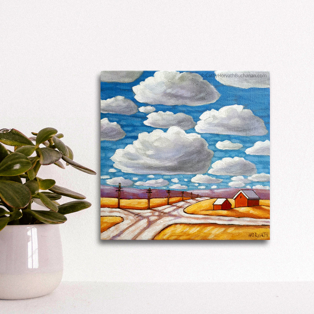 Crossroads Under Blue Sky Clouds - Original Painting by Cathy Horvath Buchanan