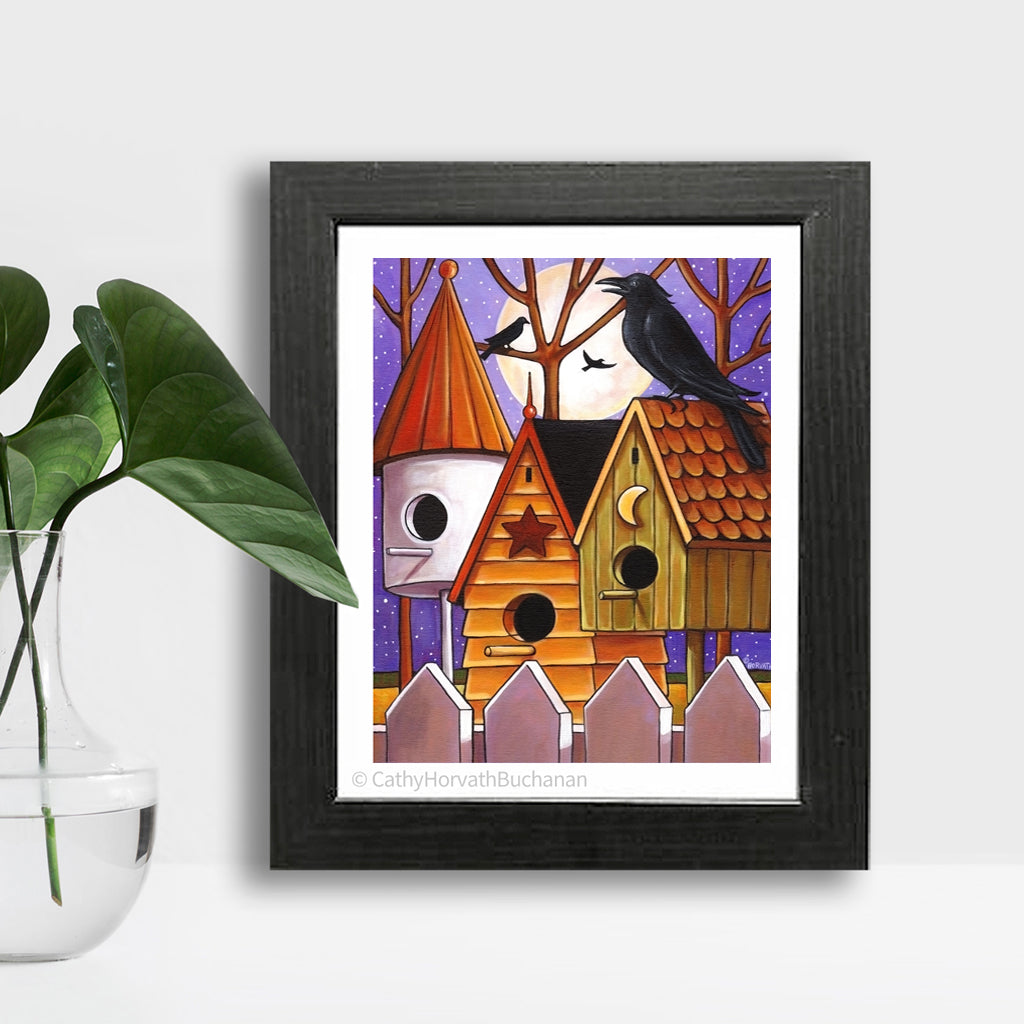 Moon Crows Houses - Art Print Giclee by artist Cathy Horvath Buchanan