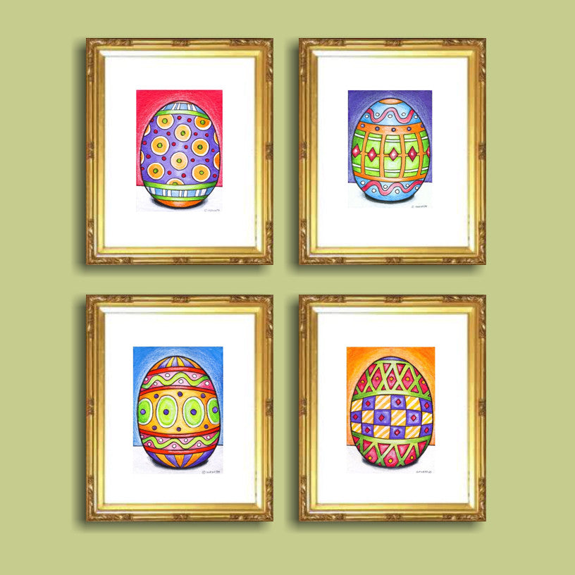 Mini Easter Eggs Collection Art Prints, Set of 4 Decorative Easter Giclees
