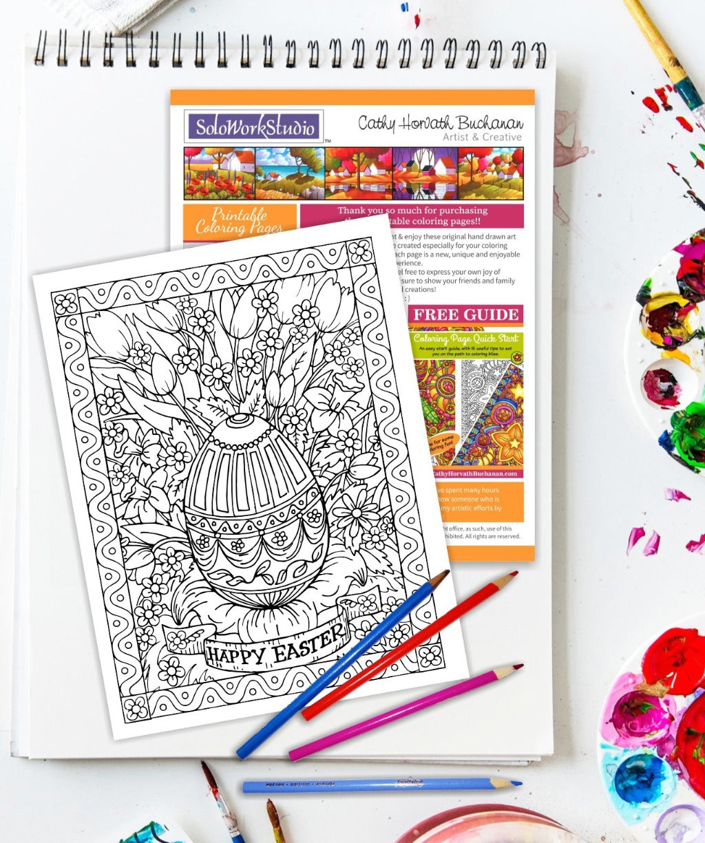 Easter Egg Flower Coloring Page art by Artist Cathy Horvath Buchanan