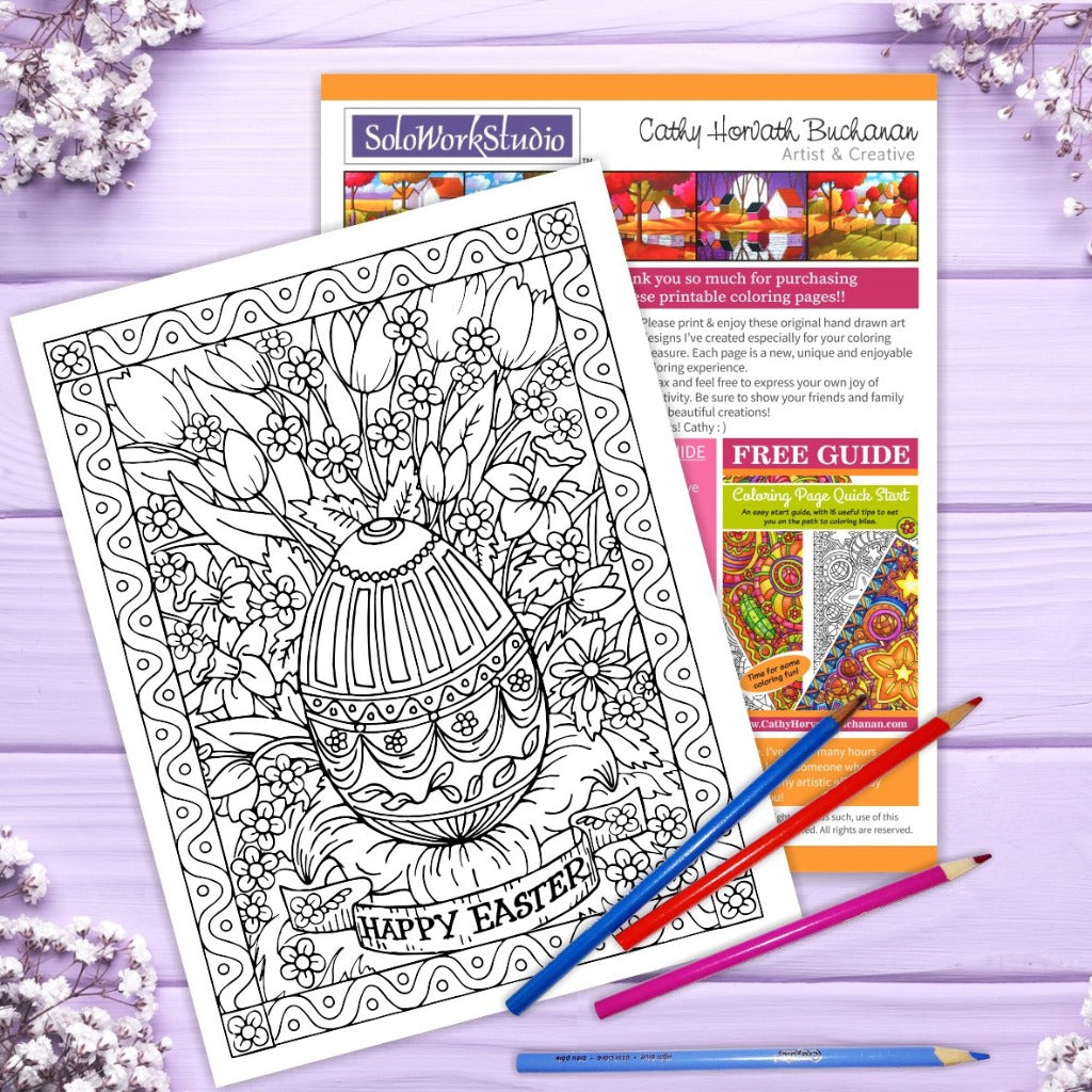 easter coloring 8 page pack by artist Cathy Horvath Buchanan