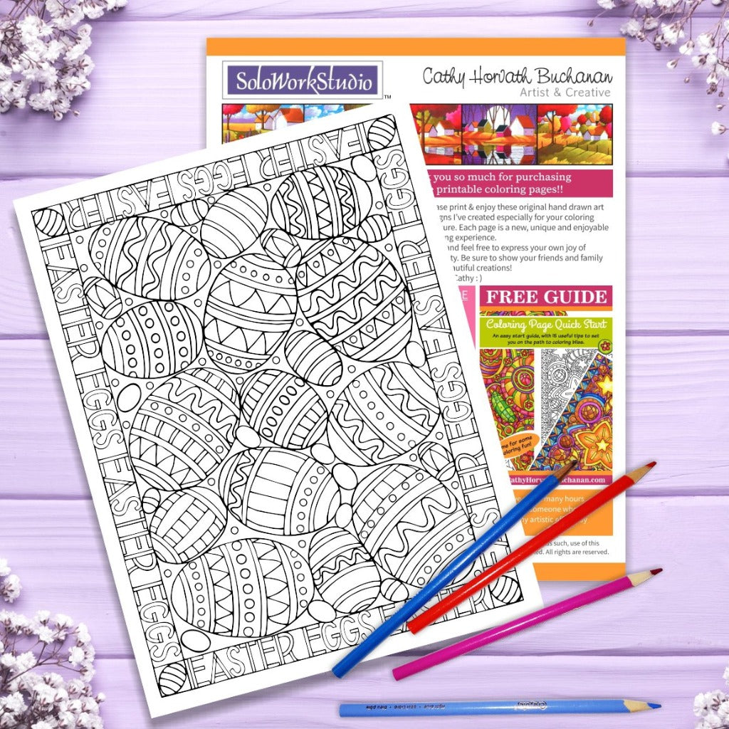 easter coloring 8 page pack by artist Cathy Horvath Buchanan