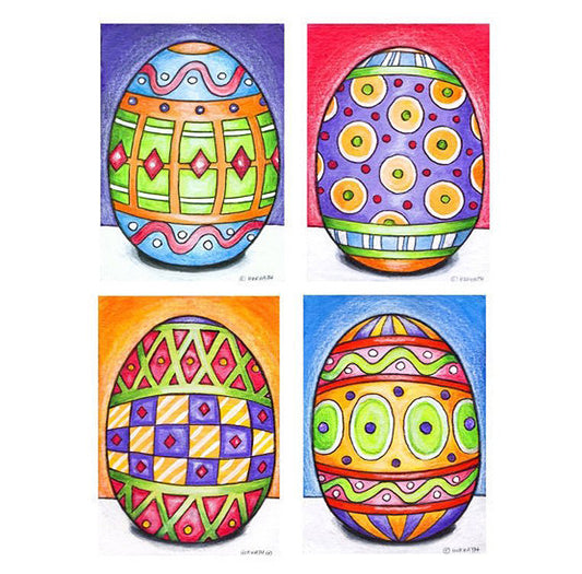 Mini Easter Eggs Collection Art Prints, Set of 4 Decorative Easter Giclees