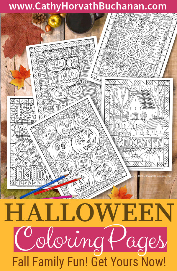 5 halloween coloring page drawings by cathy horvath buchanan