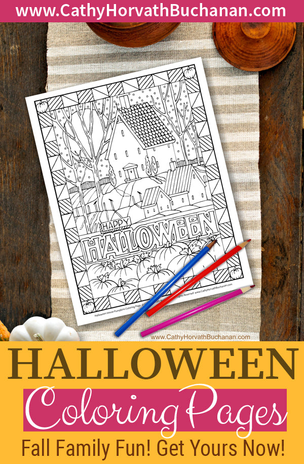 Halloween Haunted House Coloring Page, PDF Download Printable by Cathy Horvath Buchanan