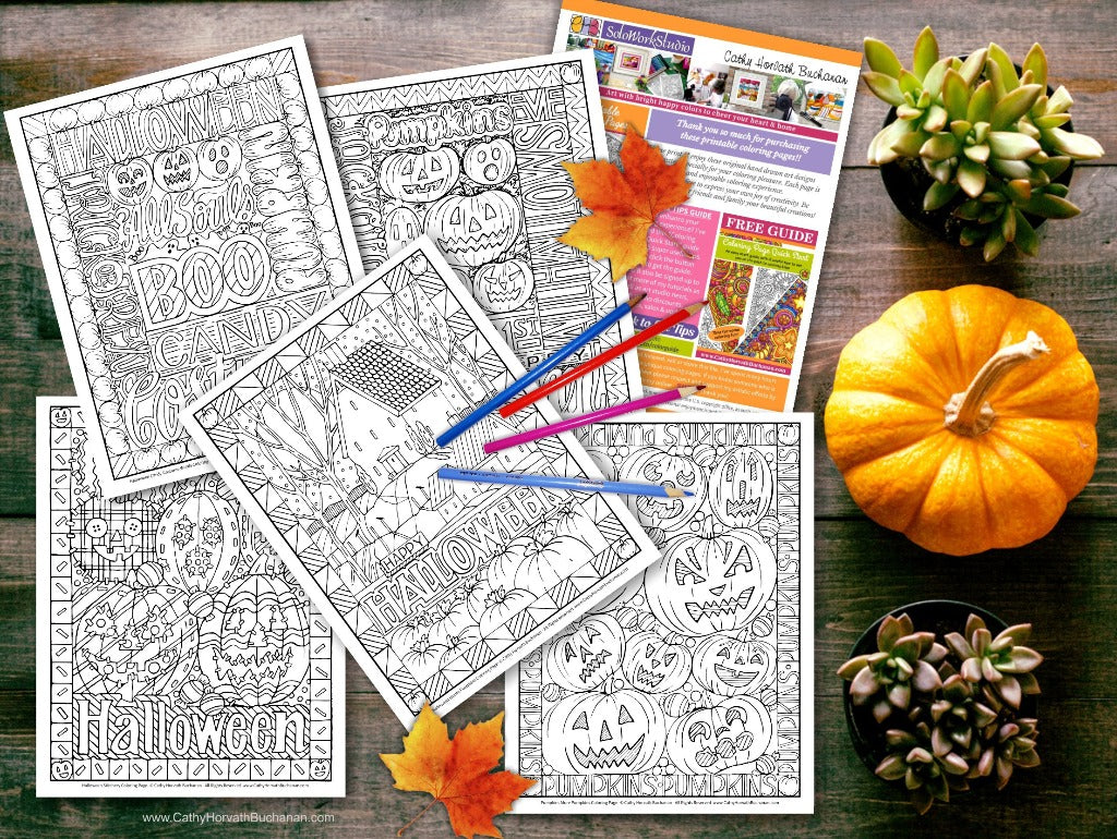 5 halloween coloring page drawings by cathy horvath buchanan