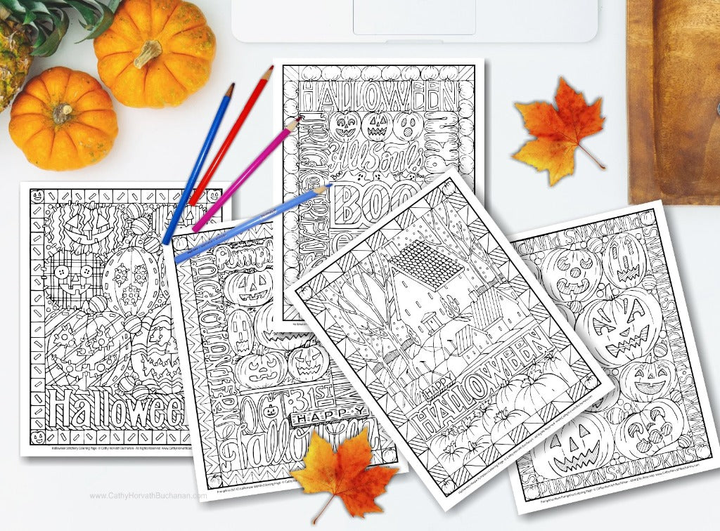 5 halloween coloring page drawings by cathy horvath buchanan