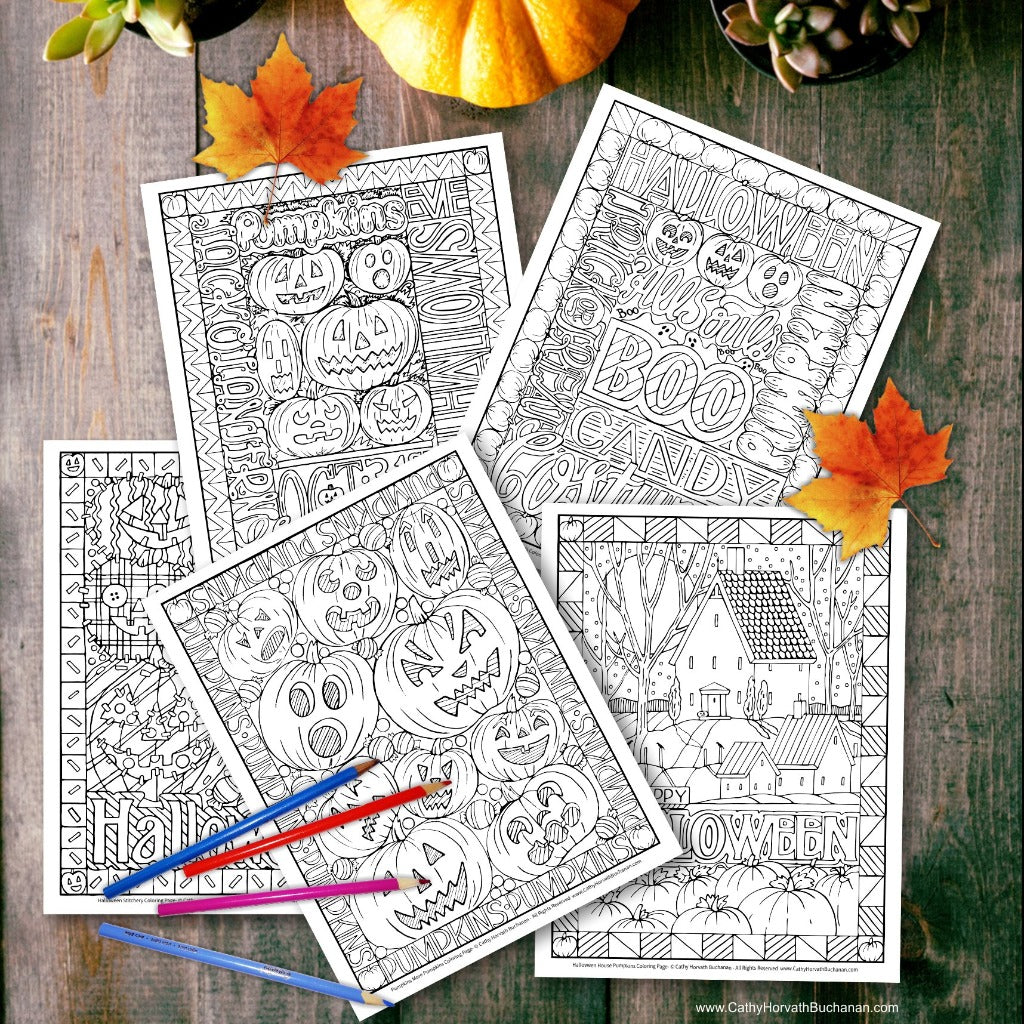 5 halloween coloring page drawings by cathy horvath buchanan