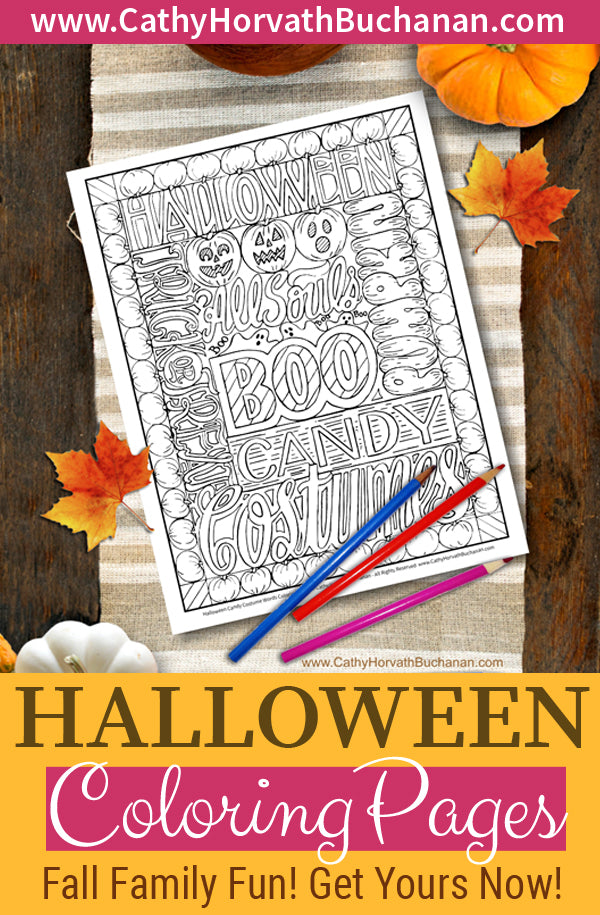 Halloween words coloring page by Cathy Horvath Buchanan