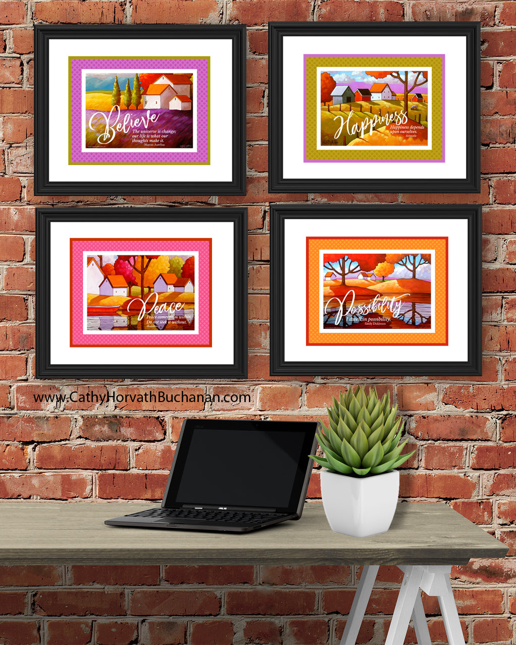 Happiness Set of 4 collection quote art printables, wall art download by Cathy Horvath Buchanan