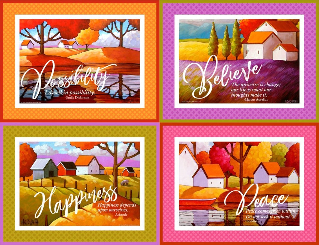 Happiness Set of 4 collection quote art printables, wall art download by Cathy Horvath Buchanan