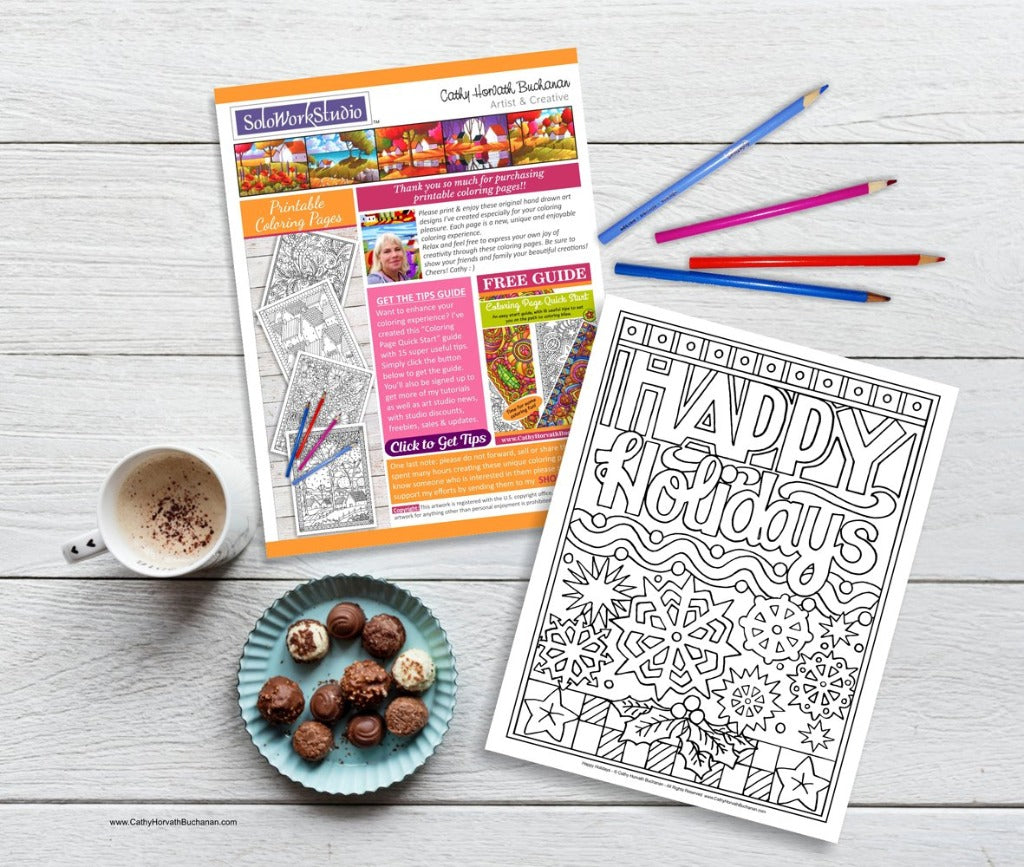 Christmas Holiday Coloring Pages 4 pack, Coloring Book, PDF Download Printable
