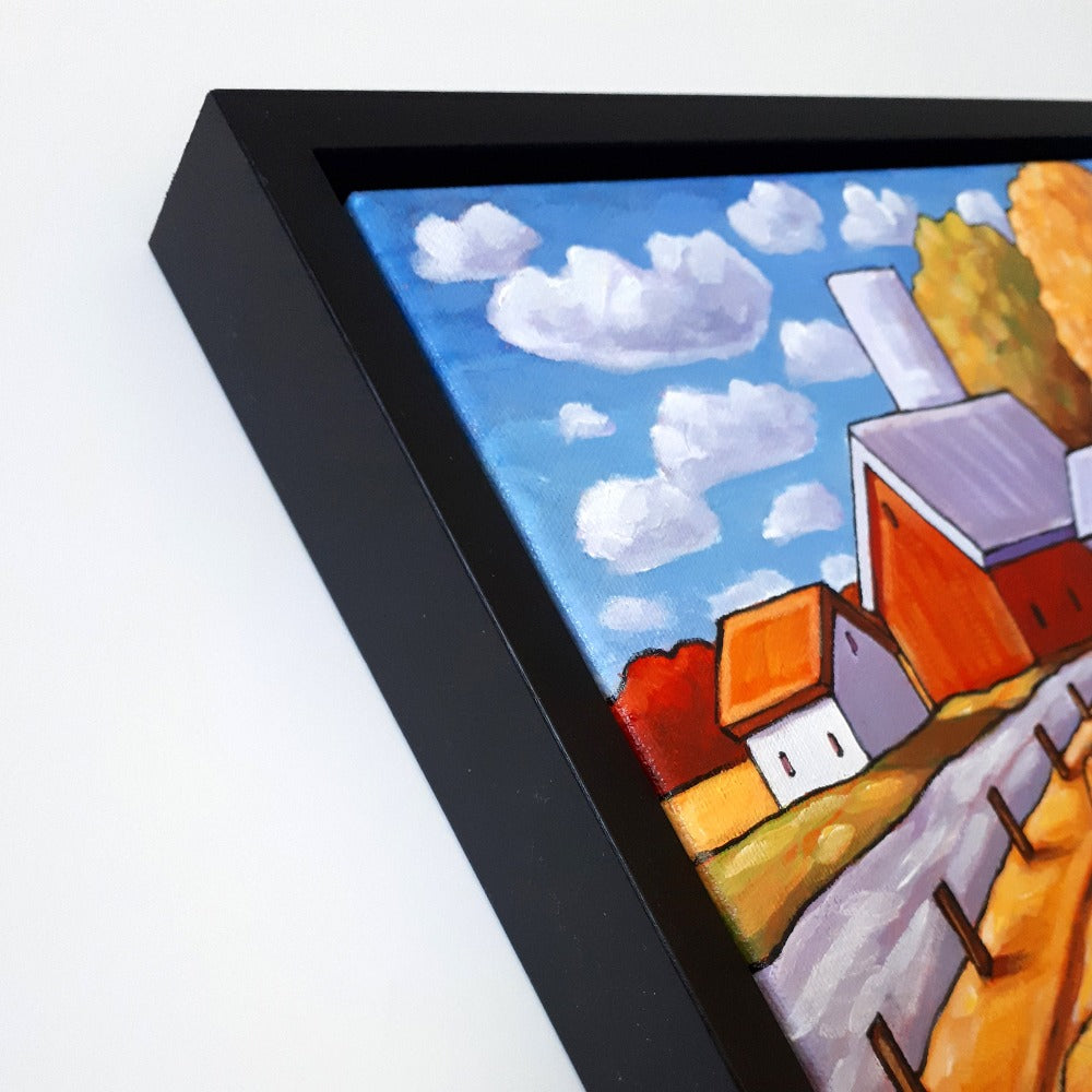 Country Hay Barns Framed Original Painting, Harvest Landscape 10x12