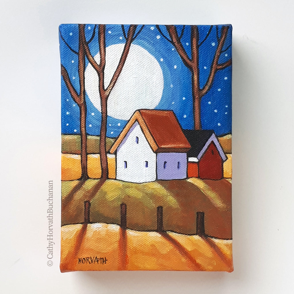 Little Blue Moonrise 4x6 Original Painting