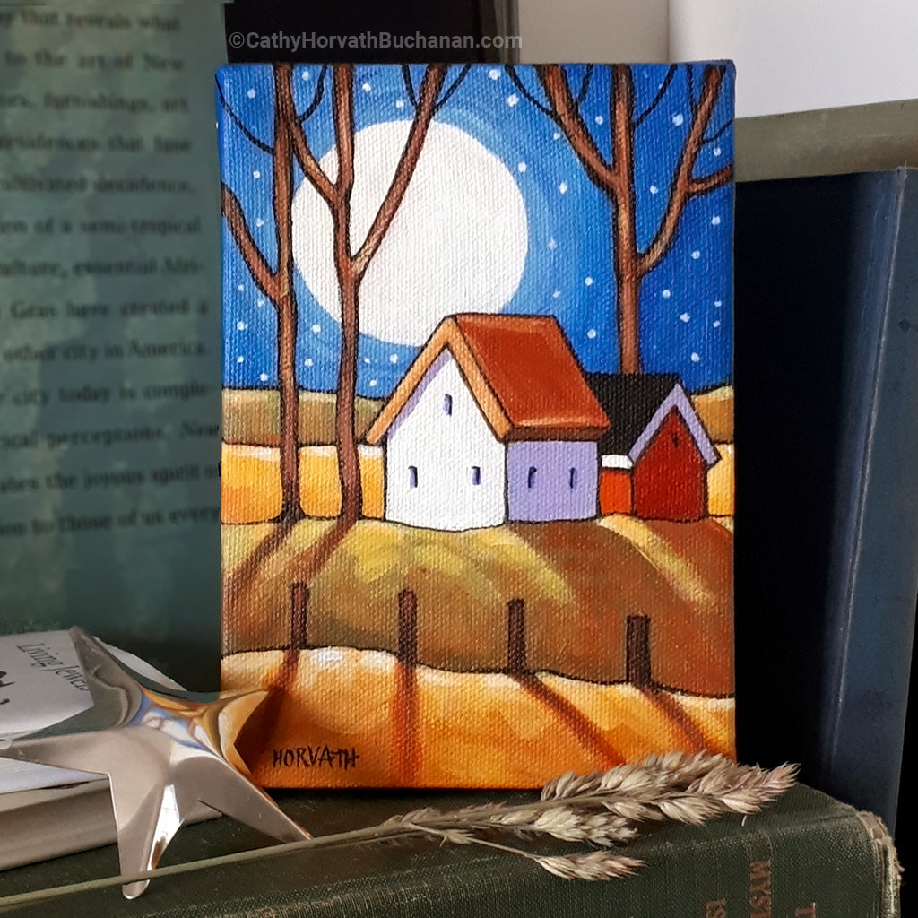 Little Blue Moonrise 4x6 Original Painting