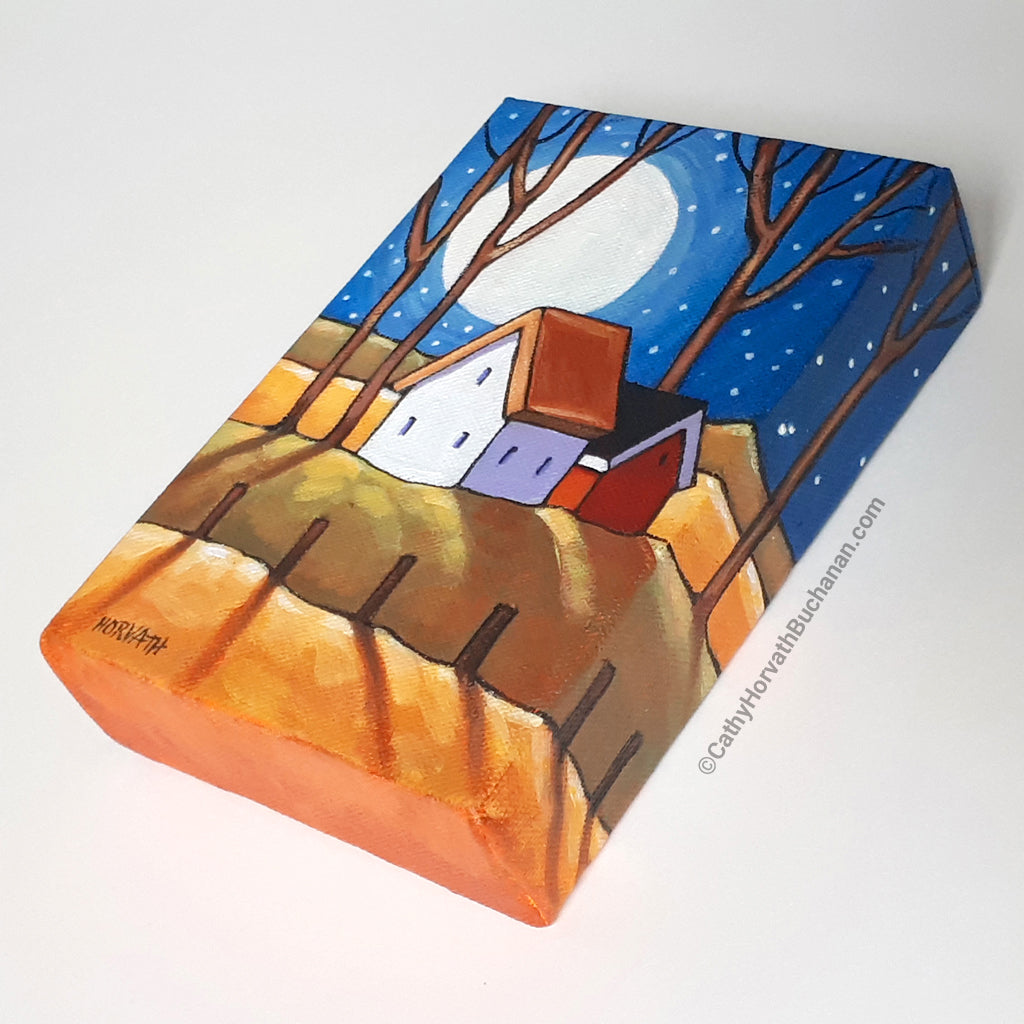 Little Blue Moonrise 4x6 Original Painting