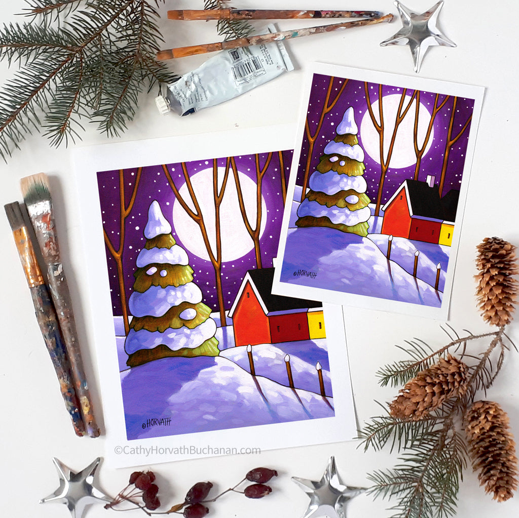 Moon Snow Purple - Art Print flat layMoon Snow Purple - Art Print by artist Cathy Horvath Buchanan