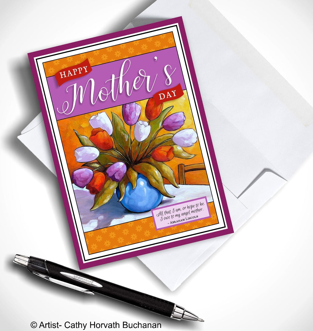 Mothers Day Tulip Vase Printable Card, PDF + JPG Instant Download by Cathy Horvath Buchanan