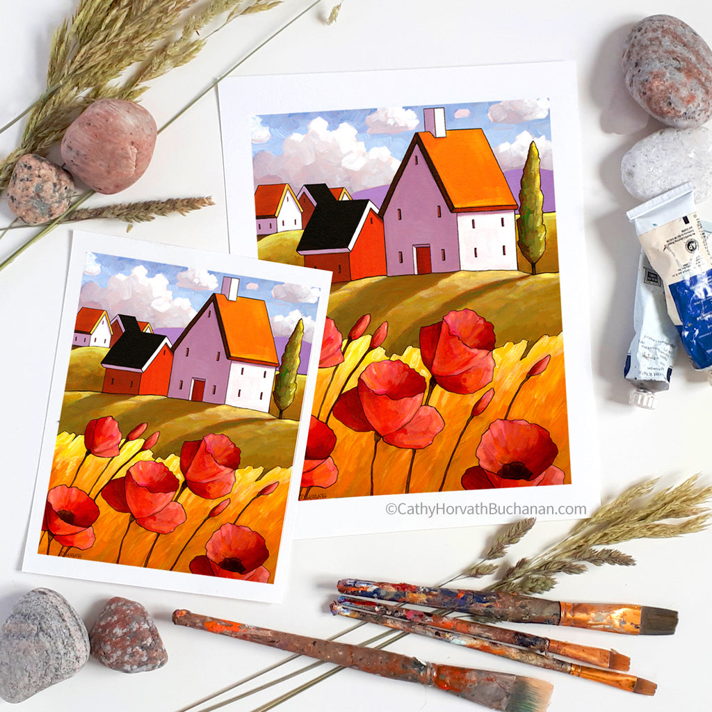 Countryside Poppies Scenery - Art Print by artist Cathy Horvath Buchanan