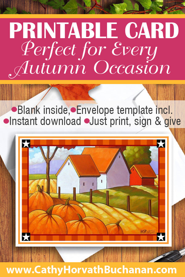 Country Pumpkins Printable Card kit, PDF Instant Download by Cathy Horvath Buchanan