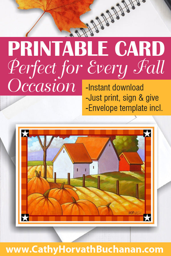 Country Pumpkins Printable Card kit, PDF Instant Download by Cathy Horvath Buchanan