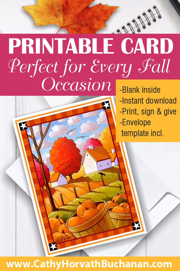 Printable Fall Crow Pumpkins Card kit, PDF Instant Download